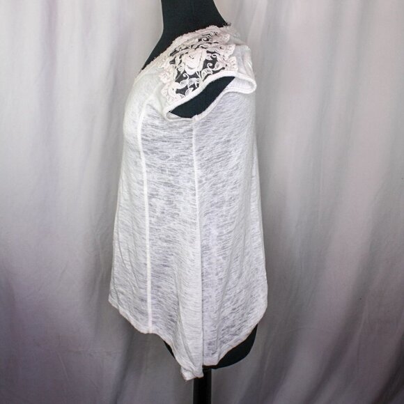 Bobeau Top Lightweight Sheer Weave Lace Shoulders A Line Cream White Siz… - Picture 2 of 4